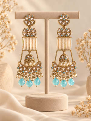 Ayesha Unique Long Earrings – Light Blue