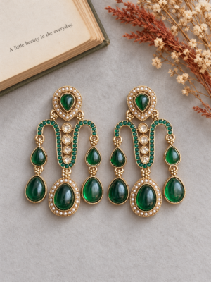 Jeevika Stone Earrings – Dark Green