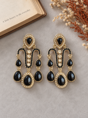 Jeevika Stone Earrings – Black