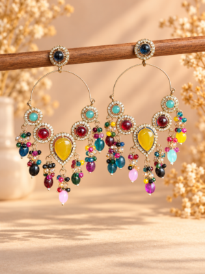 Naazira multicolour chandelier hoop earrings with cascading bead drops