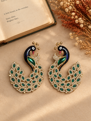 Vaishali teal green peacock-inspired ethnic earrings
