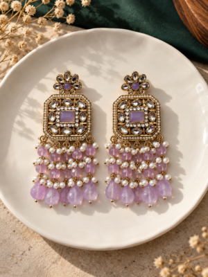 Samia premium lightweight Kundan earrings in lavender