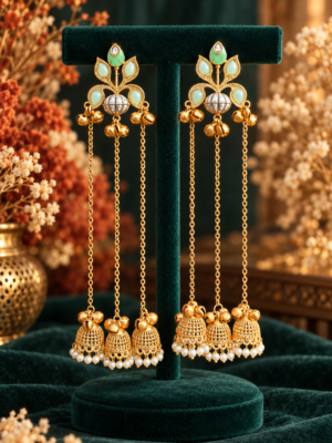Sara long Kashmiri earrings in mint green