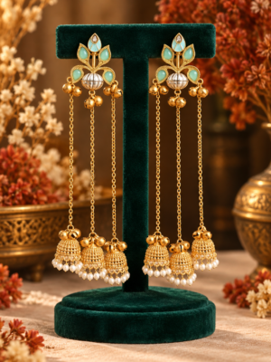 Sara long Kashmiri earrings in light blue