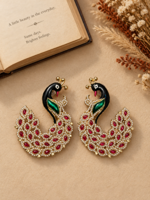 Vaishali dark pink peacock-inspired ethnic earrings