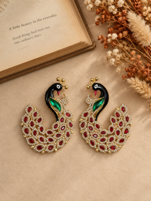 Vaishali red peacock-inspired ethnic earrings