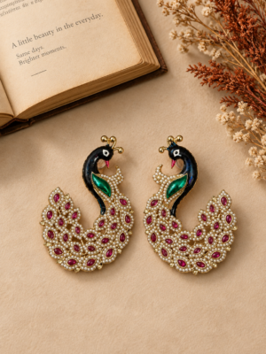 Vaishali purple peacock-inspired ethnic earrings