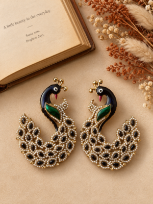 Vaishali black peacock-inspired ethnic earrings