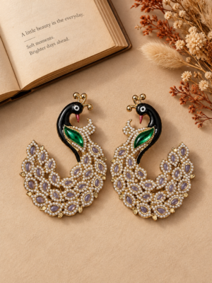 Vaishali lavender peacock-inspired ethnic earrings