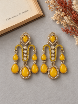 Jeevika Stone Earrings – Yellow