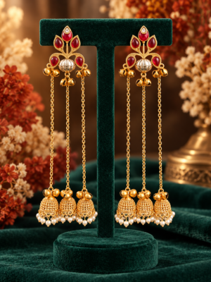 Sara long Kashmiri earrings in dark pink