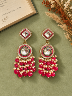 Manjot dark pink Kundan earrings pair