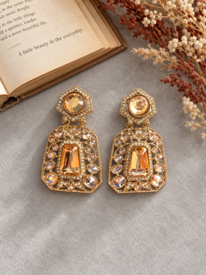 Ekta Premium Stone Earrings – Golden