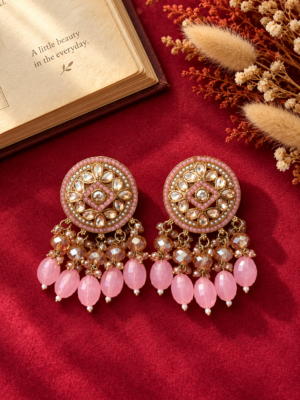 Shakira Kundan Earrings – Light Pink