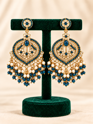Meenal Kundan Earrings – Teal Blue