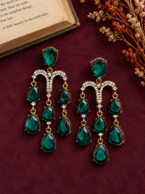 Emily stone earrings in dark green