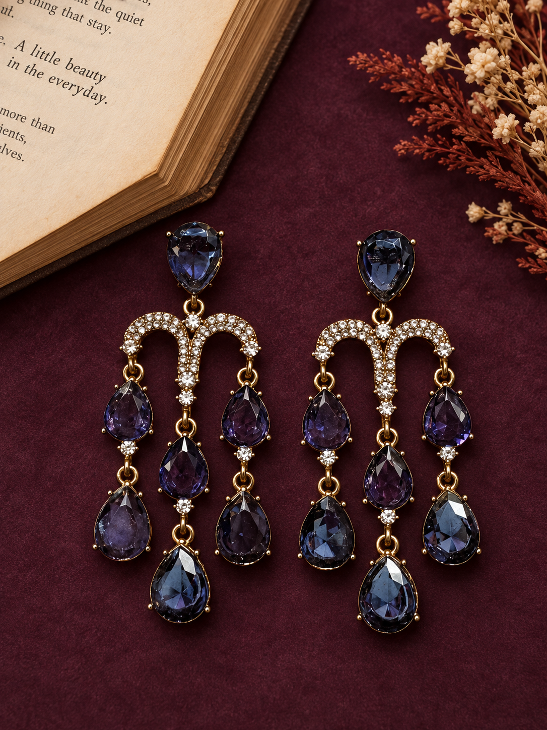 Emily stone earrings in dark purple