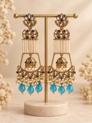 Ayesha Unique Long Earrings – Teal Blue
