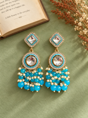 Manjot light blue Kundan earrings pair