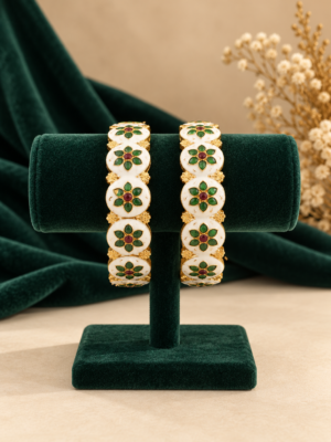 Kumudini White Floral Meenakari Kada – Set of 2