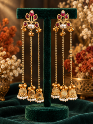 Sara long Kashmiri earrings in wine colour